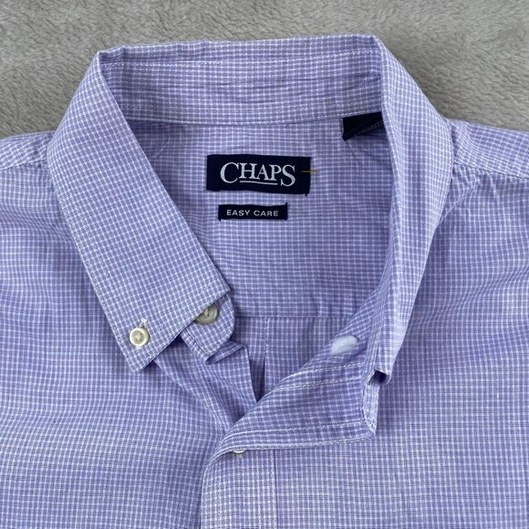 Chaps Men's Oxford Shirt Large Purple Check Easy Care Short Sleeve Button-Down - Picture 2 of 9